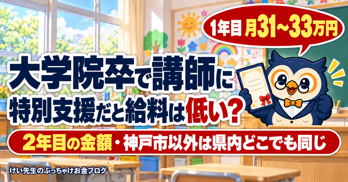 大学院卒で兵庫県の特別支援の講師になる人の給料
